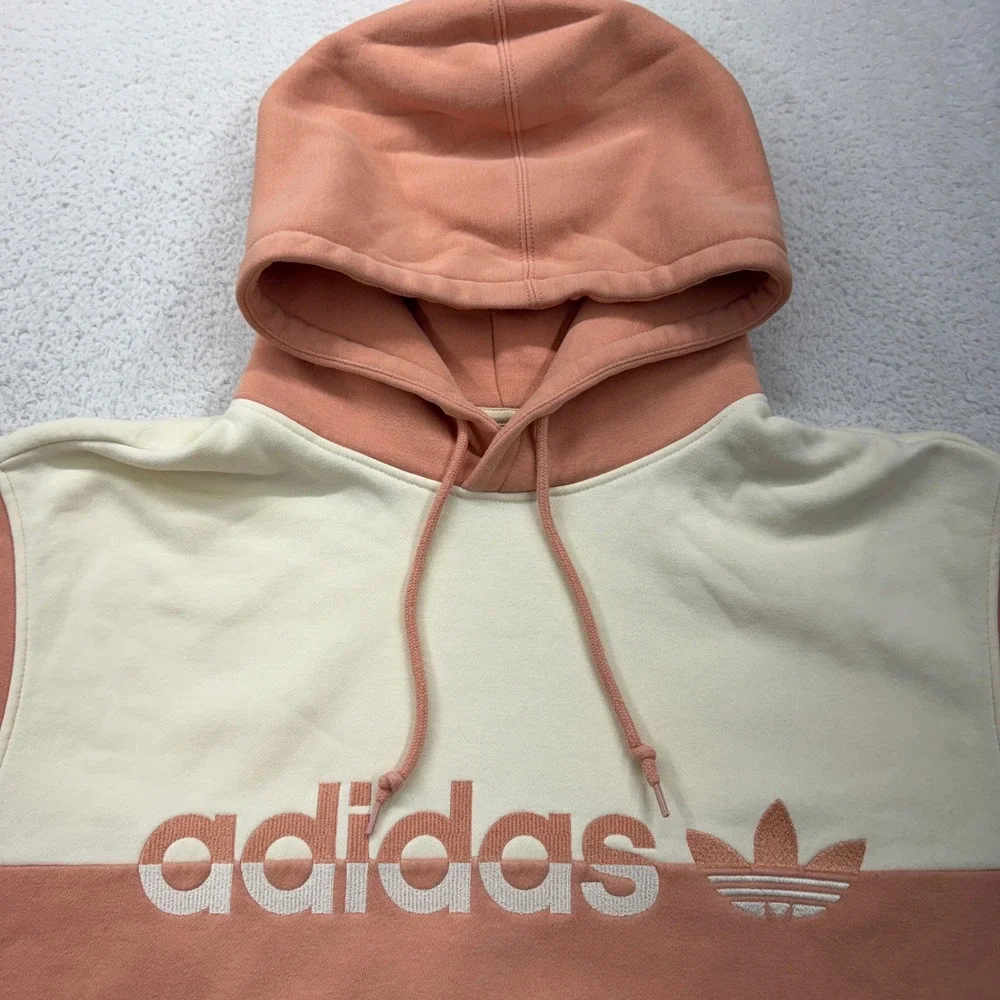 Adidas Colorblock Trefoil Logo Hoodie Sweatshirt Pullover‎ Peach Cream Men's L